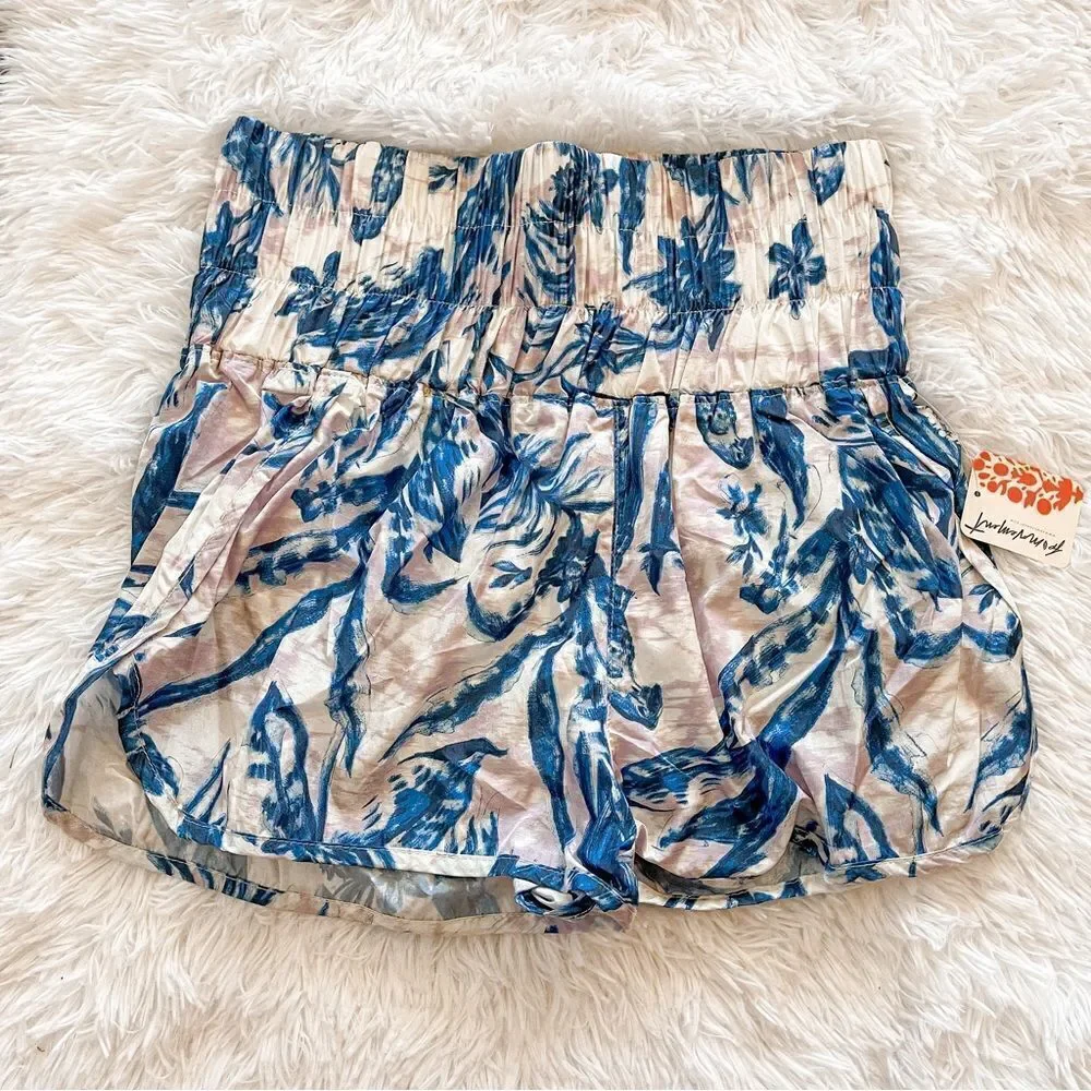 Free People White and Blue Tropical Floral the Way Home Running Short SZ S BNWT